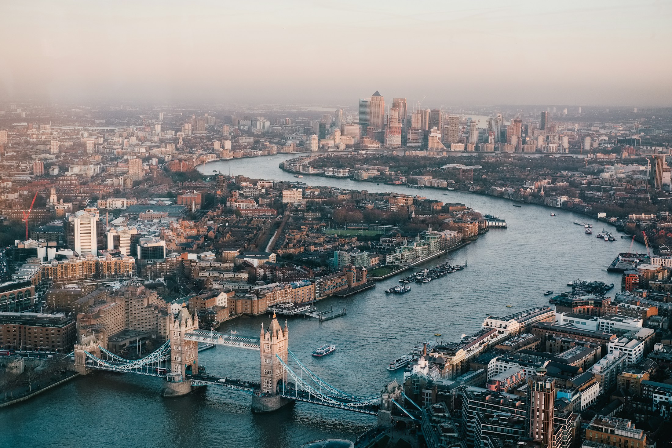 London: Tower Bridge, the River Thames and Canary Wharf